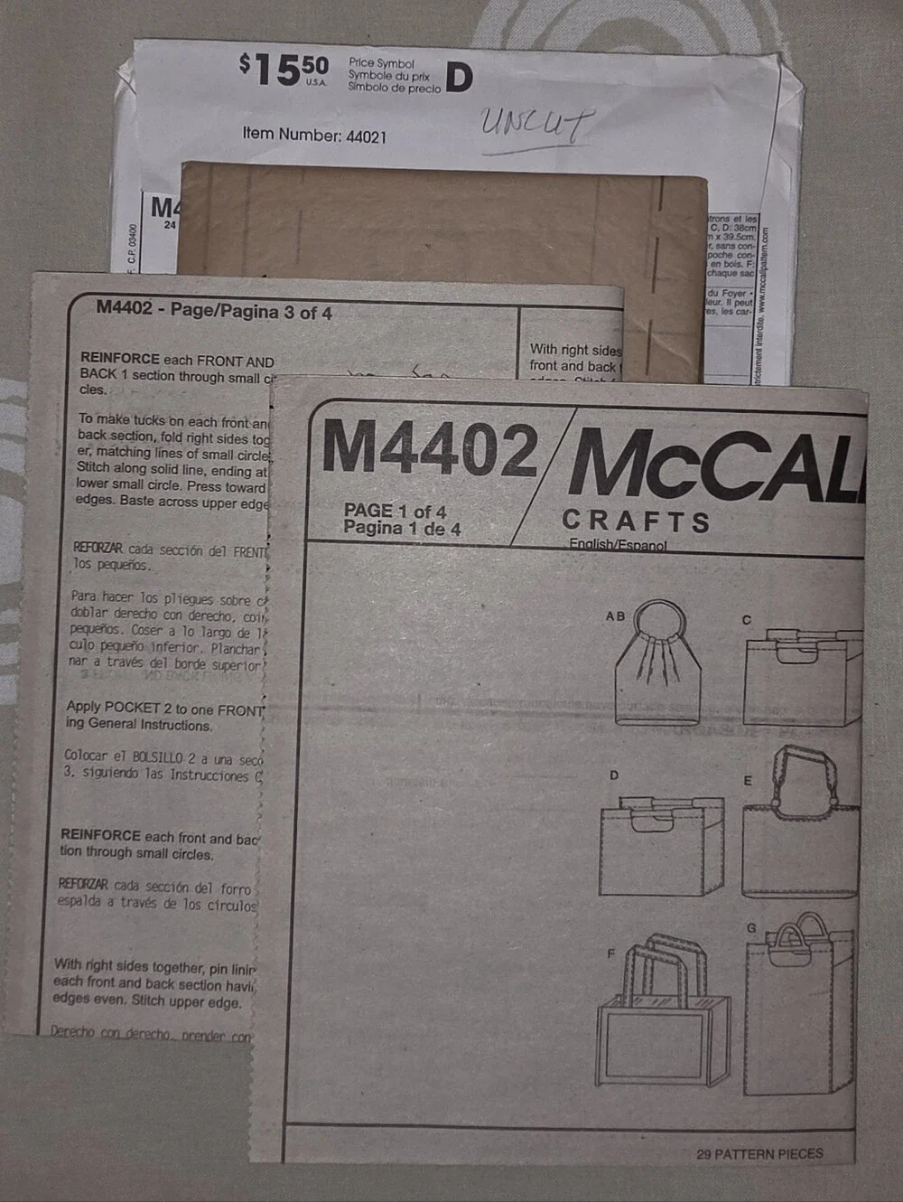 Sewing Pattern M4402 McCall's Fashion Accessories Floral Tote Bag Multicolor
